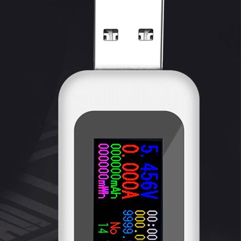 Multifunktionales USB-LCD-Testgerät mit Voltmeter, Amperemeter und Batteriekapazitätsanzeige, weiß (1/5)