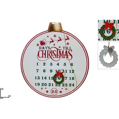 1 Pezzo Calendario Avvento Natale Palla in Latta 38 x 34 cm Vari Decori