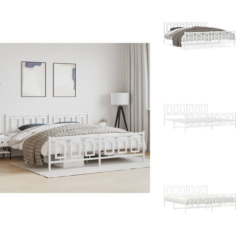 Cadre de lit métal sans matelas et pied de lit blanc 193x203 cm - Cadre De Lit - Lit Double - Lit Metal - Lit Blanc - Meuble Chambre (1/5)
