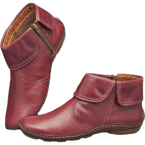 Bottines femme à fermeture éclair, bout rond antidérapant, cheville, style rétro hiver, chaussures plates vintage, modèle décontracté (1/3)