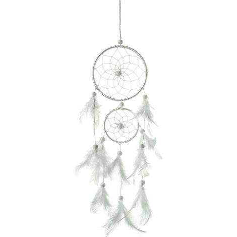 Capteur de Reves en Plumes, Grand Attrape Rêve avec 2 Cercles pour Chambre Maison Décoration Tenture Murale Mobile Decoratif Filles Enfants Cadeau(Blanc)