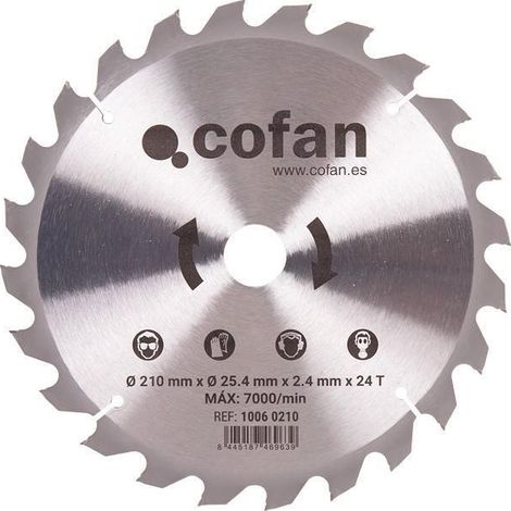 Disco de corte para madera 210 mm, 24 dientes, orificio 25,4 mm, espesor 2,4 mm (1/5)