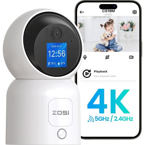 Caméra Intérieure WiFi sans Fil avec Ecran, Pan/Tilt 360° Vue Plug-in Caméra 2,4G/5G, Appel en Un Clic, Détection Humain et Suivi Automatique, Stockage Cloud (1/5)
