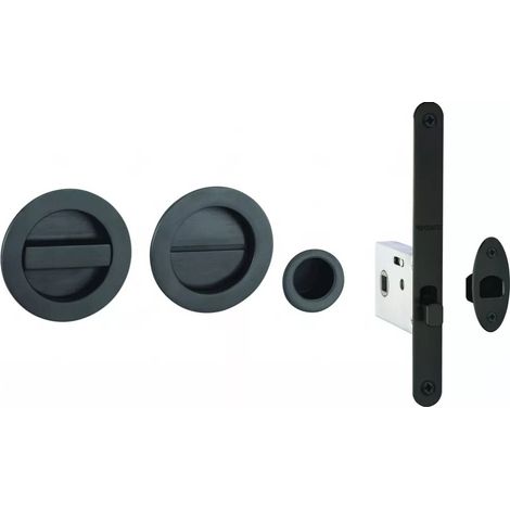Set porte coulissante Alu BDC - Noir mat - Set porte coulissante à condamnation rosace ronde