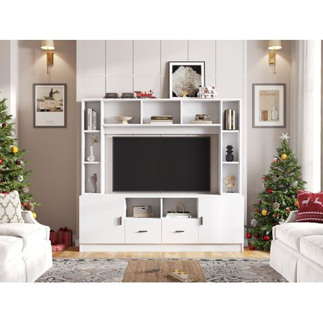 Mobile TV 180 x 35 x 170 cm, pensile da 5 pezzi (2 armadi, 2 cassetti, 11 ripiani), truciolare, bianco (1/5)