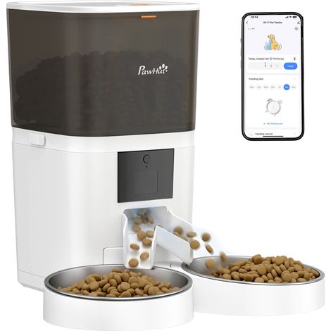 Distributeur croquettes chat 6L WiFi – Contrôle application avec minuterie – 1 à 10 repas/jour – Enregistreur vocal – 2 gamelles acier