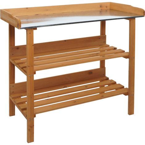 Table à plantes HHG-644, table de jardinier table à fleurs étagère à plantes, Outdoor bois sapin certifié MVG, 86x92x41cm, naturel (1/5)