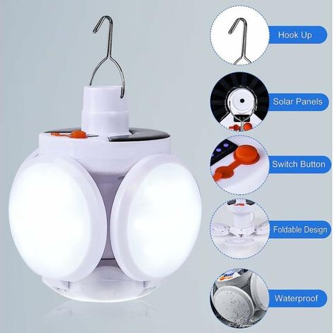 Lumière de secours de tente d'ampoule rechargeable solaire portable (1/4)