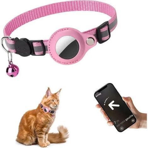 KCVV - GPS Cat Collar with Tracker, Anti-Strangle Cat Collar, Customizable Cat Collar for Kittens and Cats with Name and Phone Number (Pink) (1/3)