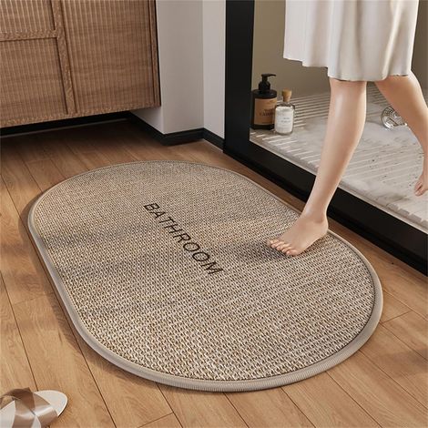 Tapis de Bain antidérapant, 60 × 90,Dos en Caoutchouc, Fin, se Glisse sous la Porte, séchage Rapide, Ultra-Absorbant, Lavable, pour Salle de Bain, Baignoire, lavabo, Facile d'entretien, (1/5)