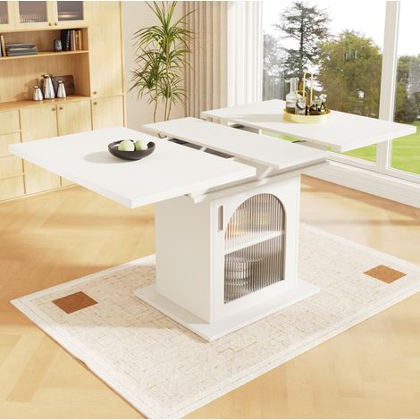 Mesa extensible de comedor con almacenaje, 110 a 140 x 80 x 76 cm, blanca HAVRYA (1/5)