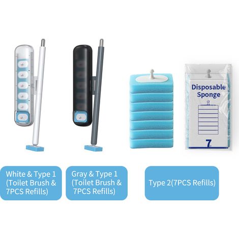 Brosse de nettoyage de toilettes jetable avec 7 recharges pour cuvette de toilettes, tête de brosse amovible murale, recharges pour brosse de salle de bain. (1/2)