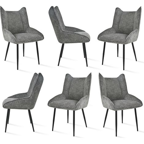 Bon Furni Gepolsterte Esszimmerstühle aus Stoff Schwarz und Weiß, 6er-Set (1/5)