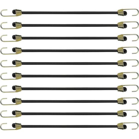 10 cuerdas elásticas tipo bungee, mini cuerdas elásticas ajustables de 24 cm, cuerda de goma universal resistente para camping/tienda de campaña.