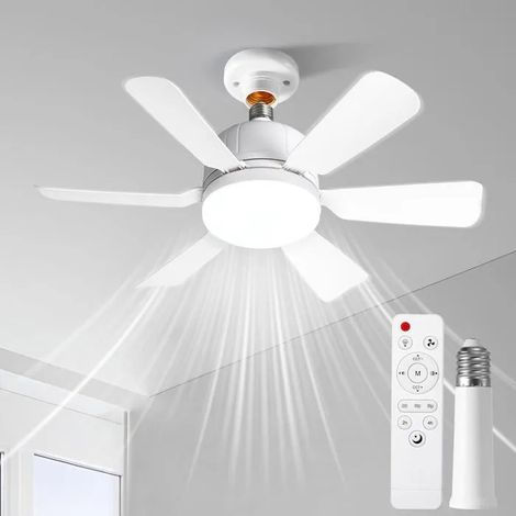 Ventilateur plafond 6 pales 40W + rallonge 120mm – télécommande, 3 vitesses, éclairage 2400 lm, minuterie, moteur silencieux DC (1/5)