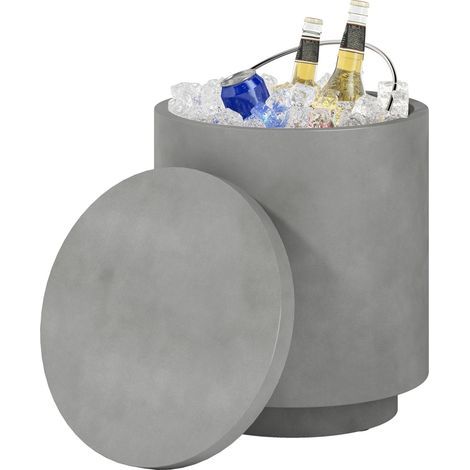 Table d'extérieur, table d'appoint avec glacière et seau à glace intégrés, gris clair (1/5)
