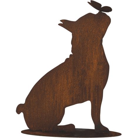 Bouledogue en métal rouillé : Figurine décorative de jardin - Rouille (1/3)
