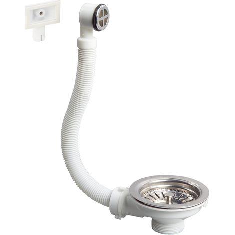 Piletta lavello ø114 1 vasca, plastica e metallo, con troppopieno esterno, cromo, Bianco (1/4)