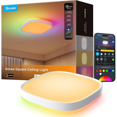 Plafonnier LED RGBIC, 24W éclairage de Plafond 2400lm, carré, 30 cm Plafonnier Intelligent, dimmable, 16M de Couleurs, Pour Salon Cuisine Chambre Compatible avec Matter et Alexa, Scénarios (1/5)