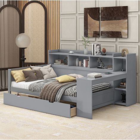 Bett Bettgestell mit Stauraum 90x200 Schreibtisch OKMYHOME (1/5)