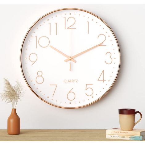 Wanduhr, 30 cm (12 Zoll), moderne geräuschlose Wanduhr (Weißgold-Charakter)