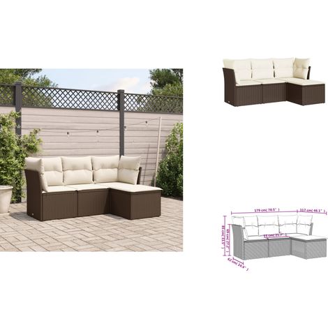 4-tlg. Garten-Sofagarnitur mit Kissen Braun Poly Rattan - Gartenmöbel Set - PE-Rattan Möbel - Outdoor Sofa - Lounge Set - Gartenlounge (1/3)