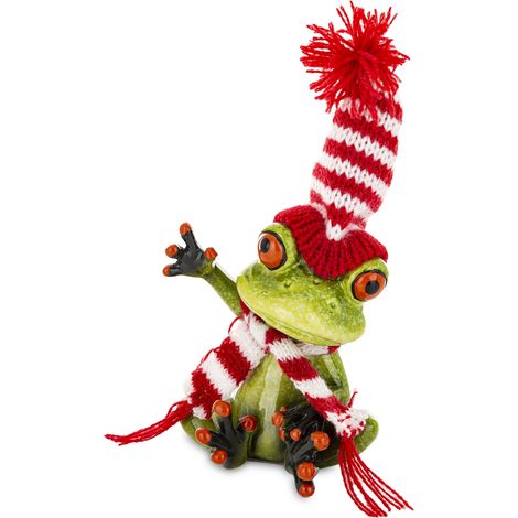 Statuetta natalizia a forma di rana con cappello e sciarpa, 14 cm (1/5)
