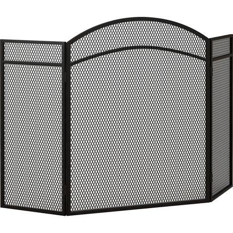 HOMCOM Griglia Parascintille Camino Pieghevole 3 Pannelli Metallo 96x60cm Nero (1/5)