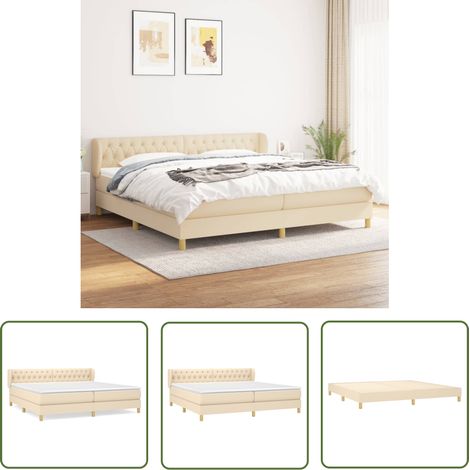 Lit à sommier tapissier avec matelas, Lit adulte pour 2 personnes Assemblage Facile, Crème 200x200 cm Tissu OIB4935E (1/5)
