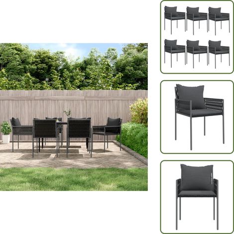 Gartenstühle mit Kissen 6 Stk. Schwarz 54x61x83 cm Poly Rattan - Gartenstühle - Outdoor Möbel - Balkonmöbel - Terrassentisch - Lounge Set (1/5)