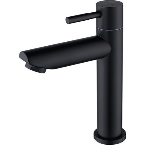 Robinet lave main eau froide uniquement, robinet lavabo eau froide pour WC, robinetterie avec Bec Hauteur 100mm en acier inoxydable Noir Matte (1/4)