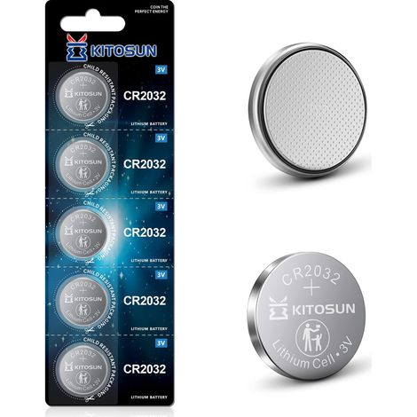 Pile CR2032 Lithium Bouton Batterie 3V - 3 Volt CR 2032 Piles pour télécommande de clé de Voiture lumière LED Porte - clés Balance équipement médical Portable (5 pièces) (1/5)