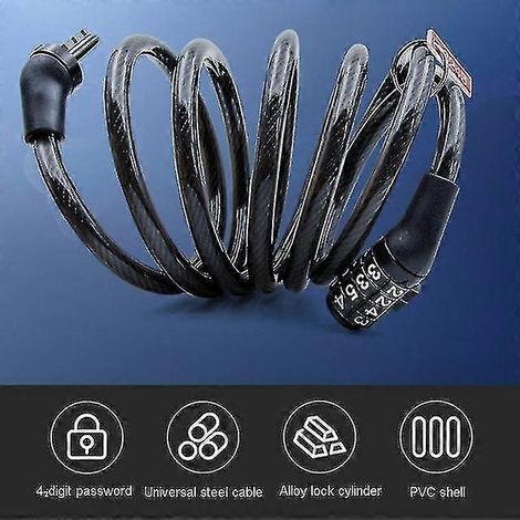 Antivol de vélo à combinaison à 4 chiffres, câble en acier inoxydable, équipement de sécurité pour vélo VTT, antivol Starlight (1/5)