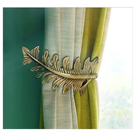 2 rustikale Raffhalter, große Raffhalterhaken im Vintage-Blattdesign, dekorative Retro-Raffhalter, Bronze (1/4)