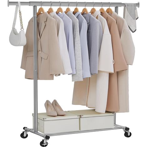 Portant à Vêtements avec Roulettes, Tringle Extensible pour Charge Lourde, Porte-manteau, Capacité de Charge 100 kg, 45 x (92-132) x 161,5 cm, Montage Facile, Gris Tourterelle