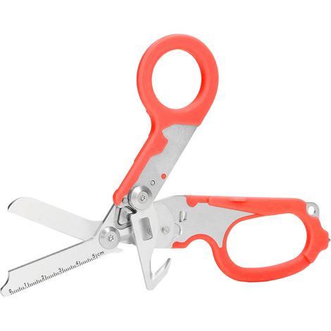 Ciseaux pliants en acier inoxydable avec échelle transparente, coupe-vent, outil de coupe-coupe pour l'extérieur, orange (1/5)