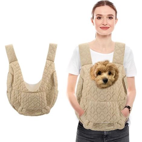 Haustier Rucksack für vorne und hinten verstellbar mit Sicherheitsgurt und herausnehmbarer Bodenplatte für Hunde, Katzen und Kaninchen khakifarbe (1/5)