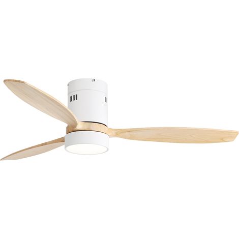 Ventilateur de plafond, en bois massif et bois, moteur réversible, éclairage LED, avec pales, avec moteur, pour maison et usage quotidien