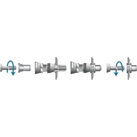 Douilles taraudées rivklé tête plate acier zingué, diamètre de perçage 11 mm, diamètre nominal M8, boîte de 100 douilles - RIVKLE