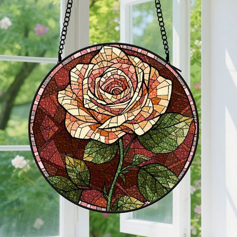 Suspension en vitrail - Attrape-soleil élégant en verre coloré unique, décoration maison fenêtre, cadeau Anniversaire pour professeur, collègue 9cm (1/5)