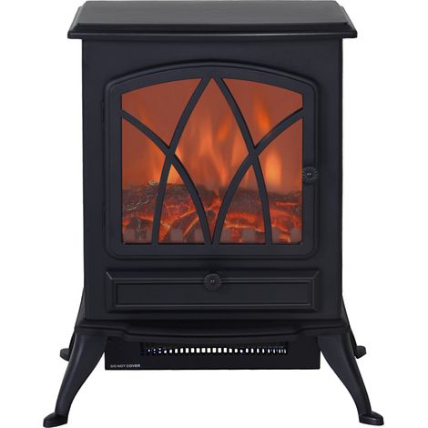 Cheminée électrique sur pied HOMCOM 1000/2000W, foyer décoratif LED noir, effet flamme, protection surchauffe, 15-30m² (1/5)