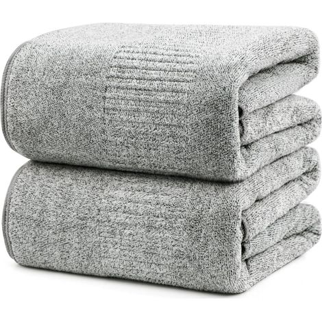 Badetücher, extra saugfähig und schnelltrocknend, Bambusfaser, großes Badetuch (88,9 x 160 cm), superweich, vielseitig einsetzbar für Fitness, Grau (2er-Pack Grau, Aqua) (1/5)