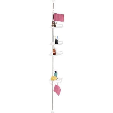 Relaxdays Mensola Telescopica Doccia Senza Foratura, 99-311cm, 4 Ripiani Angolari Portasapone Portaoggetti Bagno, Bianco