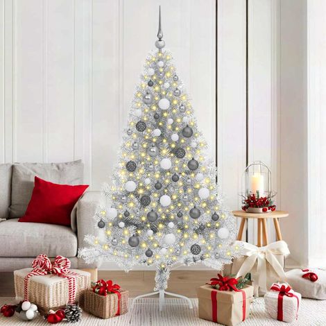 vidaXL Árbol de Navidad Artificial Preiluminado Plateado 180 cm PET (1/5)