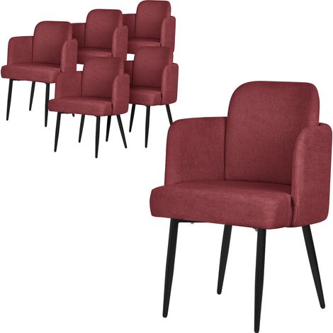 ML-Design Set 6x Poltrone da Sala Pranzo Rosso con Rivestimento in Tessuto, con Gambe in Metallo, Sedie Ergonomica da Cucina con Braccioli e Schienale in Rattan, Poltroncine Imbottite per Soggiorno