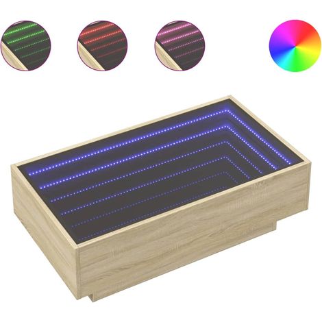 Tavolino da salotto dal design moderno con LED 90 x 50 x 30 cm in legno ingegnerizzato e vetro DEC037421