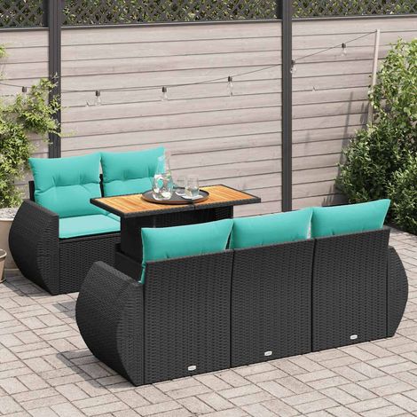 Salon de jardin 6 pcs avec coussins noir résine tressée vidaXL (1/5)