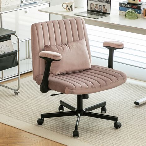 Chaise de bureau velours rose accoudoirs relevables OKMYHOME (1/3)