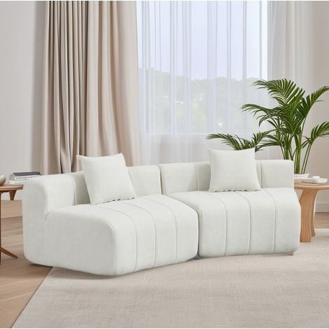 Divano modulare curvo a 2 posti in ciniglia con 2 cuscini, non richiede montaggio, stile tastiera, beige (1/5)