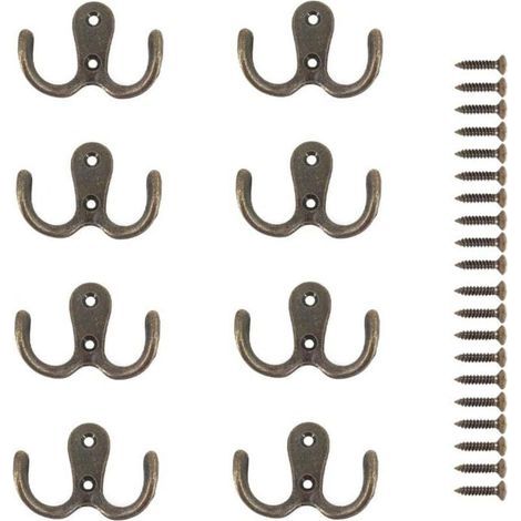 (Bronze)8 Pièces Crochet a Vis Double Métal Crochets et Patères Rangement pour la Maison étagères Tiroirs Casiers Bain (1/4)